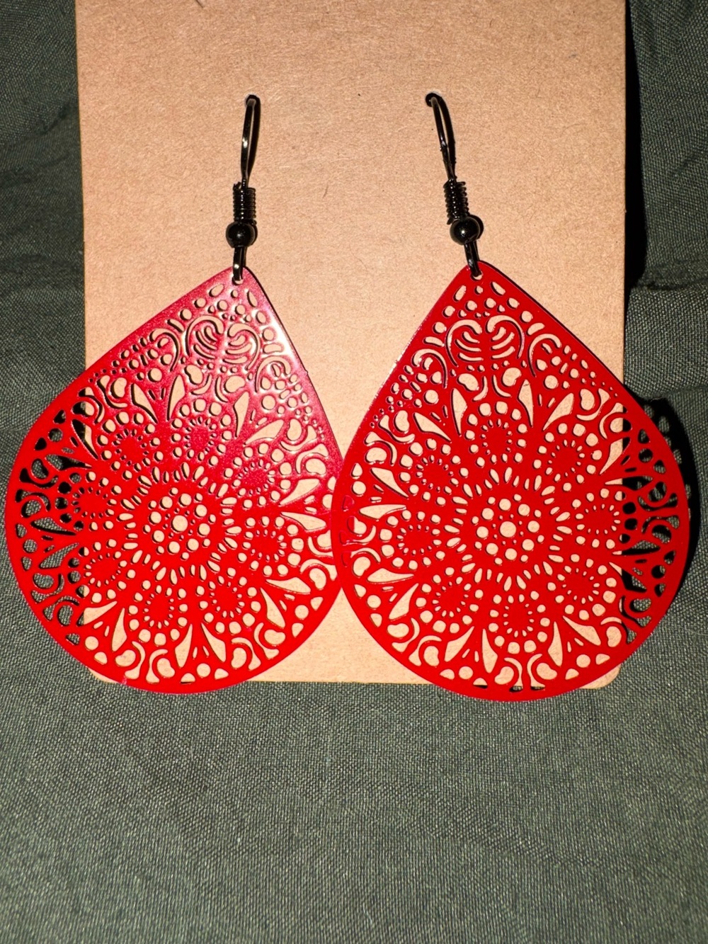 Red Filigree Teardrop Earrings - Lightweight Women’s Jewelry